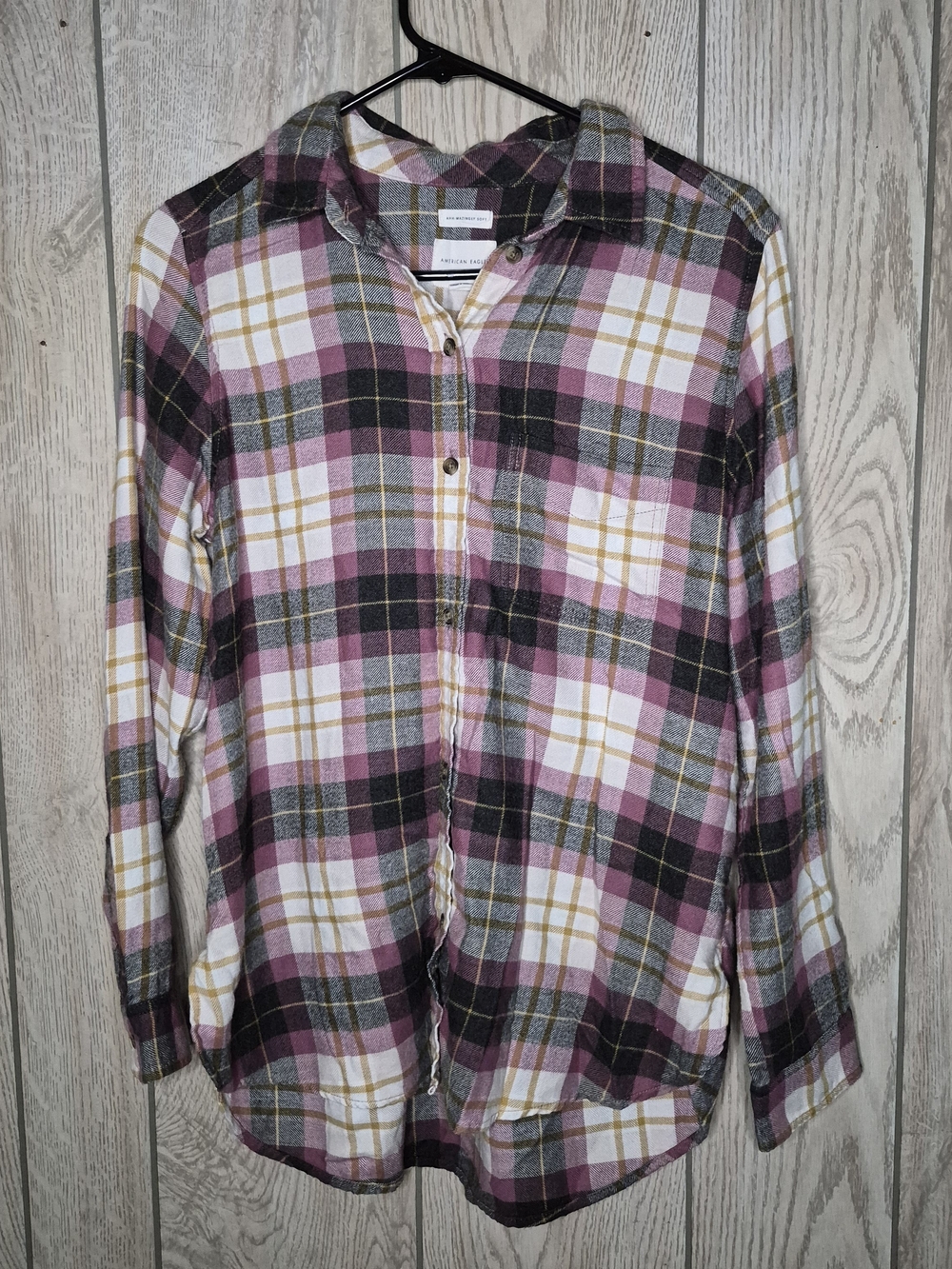 American Eagle Outfitters Pink & Gray Plaid Jean-Style Jacket